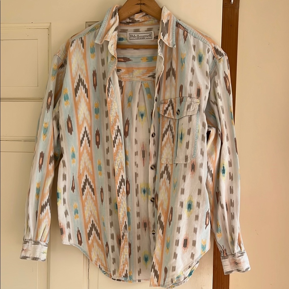 Aztec print button down